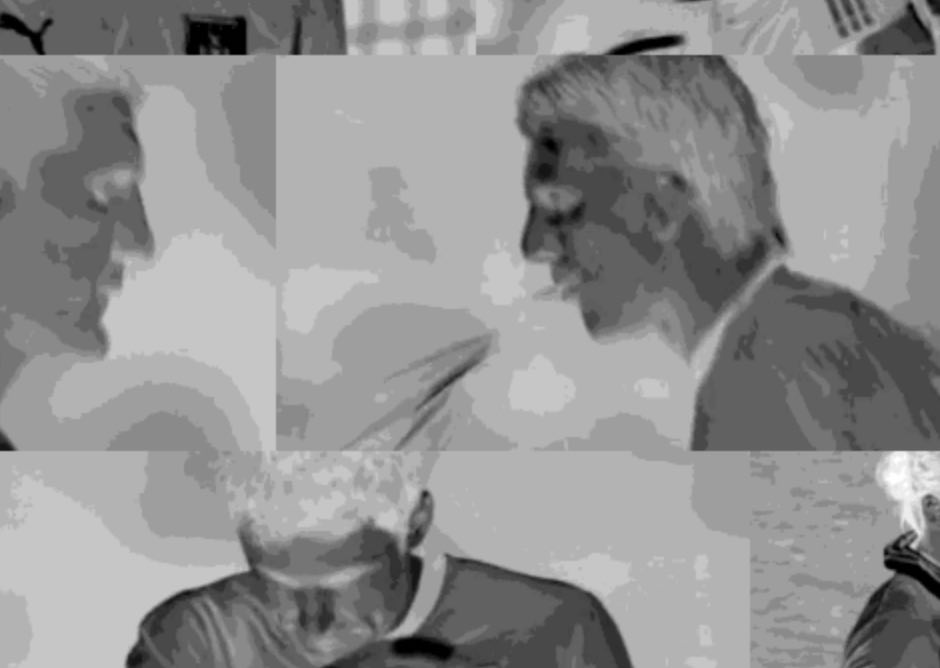 Imagen en blanco y negro de 6 escenas individuales de jugadores de fútbol, con un jugador excretando algo